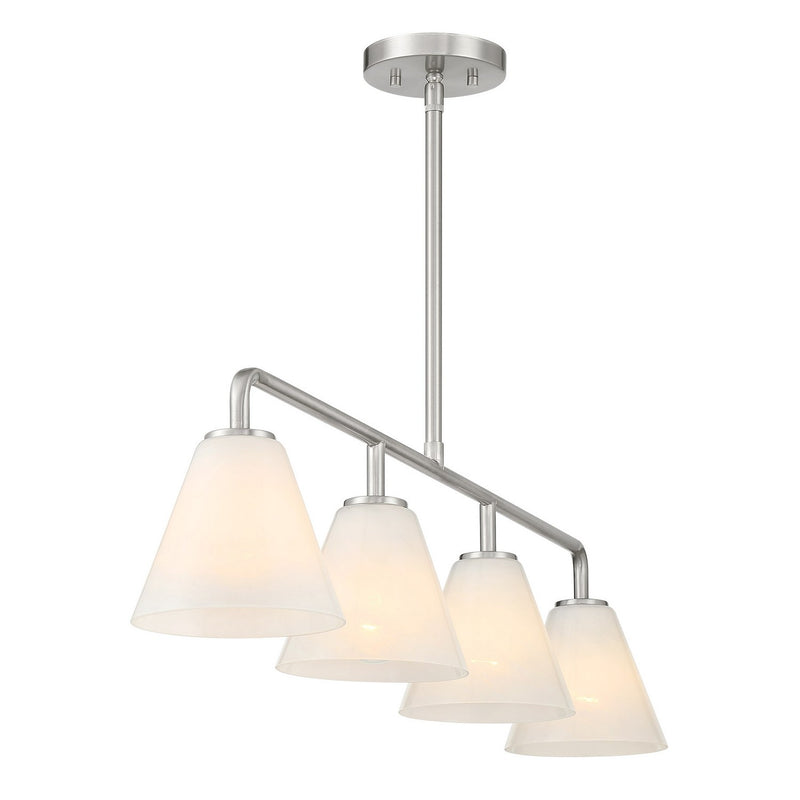 Four Light Linear Chandelier<br /><span style="color:#4AB0CE;">Entrega: 4-10 dias en USA</span><br /><span style="color:#4AB0CE;font-size:60%;">PREGUNTE POR ENTREGA EN PANAMA</span><br />Collection: Blair<br />Finish: Satin Nickel