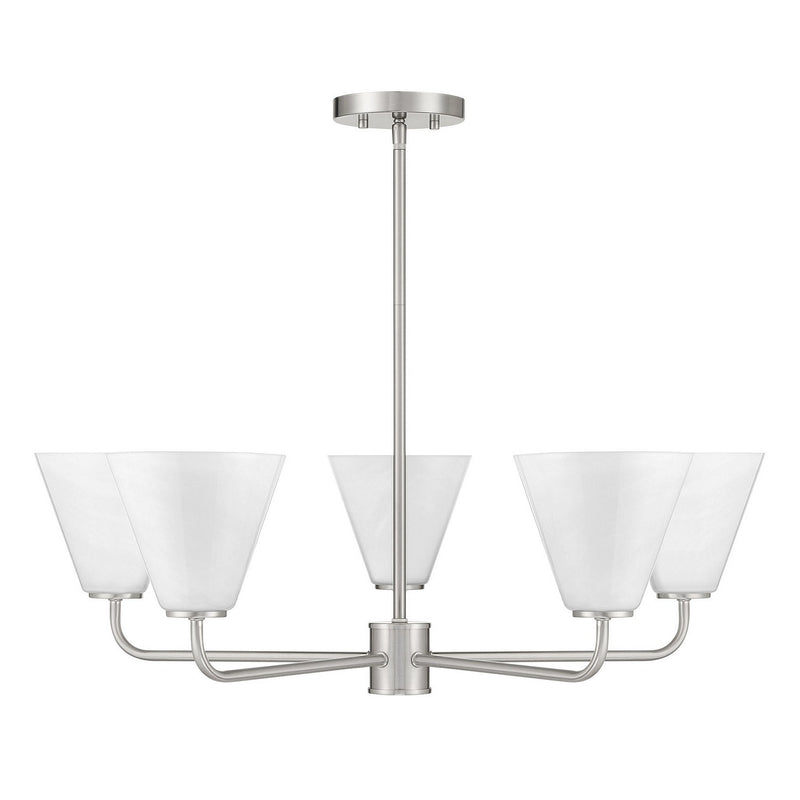 Five Light Chandelier<br /><span style="color:#4AB0CE;">Entrega: 4-10 dias en USA</span><br /><span style="color:#4AB0CE;font-size:60%;">PREGUNTE POR ENTREGA EN PANAMA</span><br />Collection: Blair<br />Finish: Satin Nickel