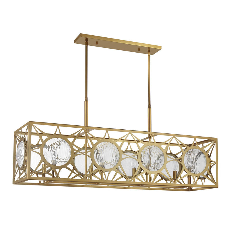 Eight Light Linear Chandelier<br /><span style="color:#4AB0CE;">Entrega: 4-10 dias en USA</span><br /><span style="color:#4AB0CE;font-size:60%;">PREGUNTE POR ENTREGA EN PANAMA</span><br />Collection: Balfour<br />Finish: Warm Brass