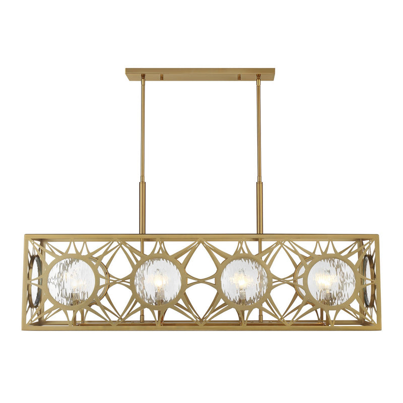 Eight Light Linear Chandelier<br /><span style="color:#4AB0CE;">Entrega: 4-10 dias en USA</span><br /><span style="color:#4AB0CE;font-size:60%;">PREGUNTE POR ENTREGA EN PANAMA</span><br />Collection: Balfour<br />Finish: Warm Brass