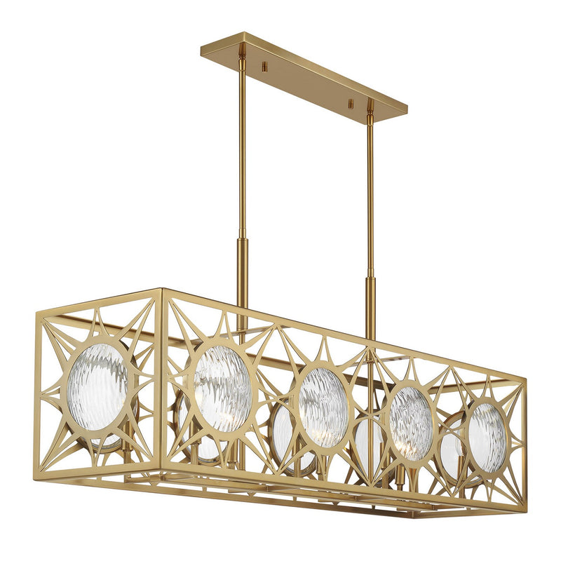 Eight Light Linear Chandelier<br /><span style="color:#4AB0CE;">Entrega: 4-10 dias en USA</span><br /><span style="color:#4AB0CE;font-size:60%;">PREGUNTE POR ENTREGA EN PANAMA</span><br />Collection: Balfour<br />Finish: Warm Brass