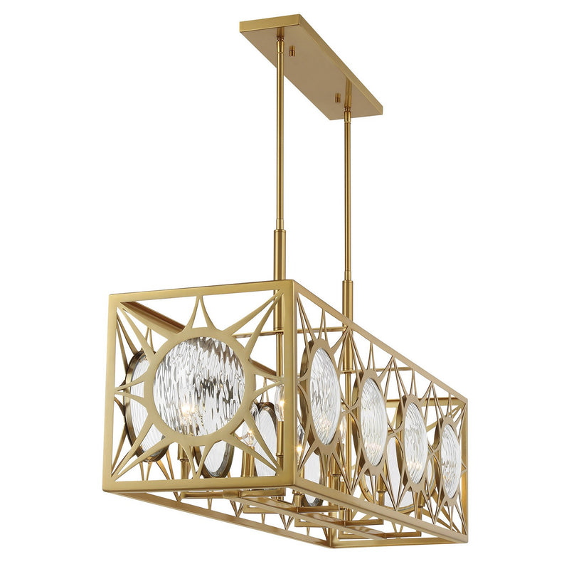 Eight Light Linear Chandelier<br /><span style="color:#4AB0CE;">Entrega: 4-10 dias en USA</span><br /><span style="color:#4AB0CE;font-size:60%;">PREGUNTE POR ENTREGA EN PANAMA</span><br />Collection: Balfour<br />Finish: Warm Brass