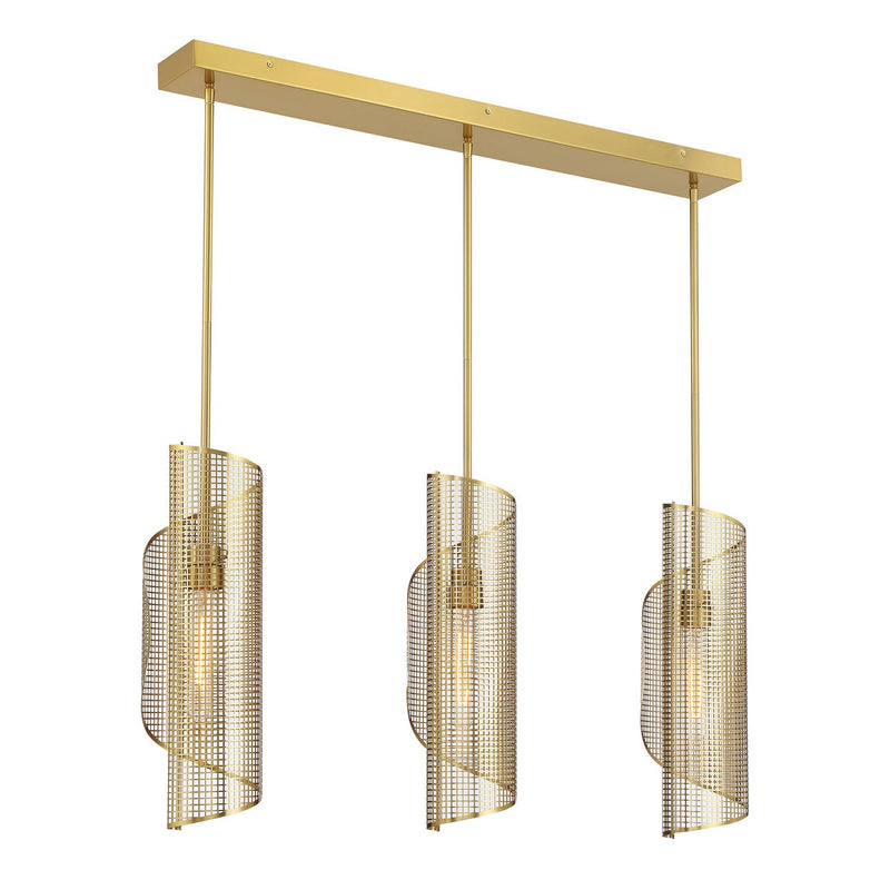 Three Light Linear Chandelier<br /><span style="color:#4AB0CE;">Entrega: 4-10 dias en USA</span><br /><span style="color:#4AB0CE;font-size:60%;">PREGUNTE POR ENTREGA EN PANAMA</span><br />Collection: Hillbourne<br />Finish: Warm Brass