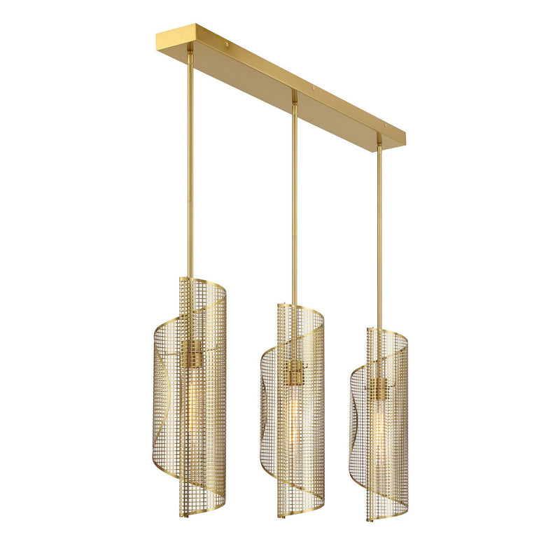 Three Light Linear Chandelier<br /><span style="color:#4AB0CE;">Entrega: 4-10 dias en USA</span><br /><span style="color:#4AB0CE;font-size:60%;">PREGUNTE POR ENTREGA EN PANAMA</span><br />Collection: Hillbourne<br />Finish: Warm Brass