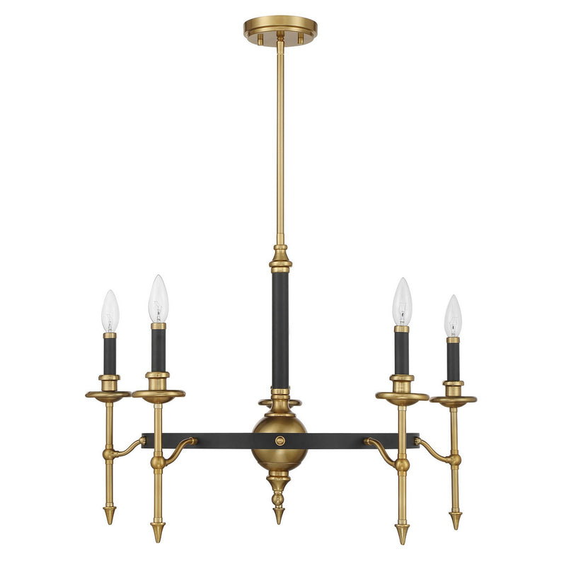 Five Light Chandelier<br /><span style="color:#4AB0CE;">Entrega: 4-10 dias en USA</span><br /><span style="color:#4AB0CE;font-size:60%;">PREGUNTE POR ENTREGA EN PANAMA</span><br />Collection: Consulate<br />Finish: Matte Black and Warm Brass