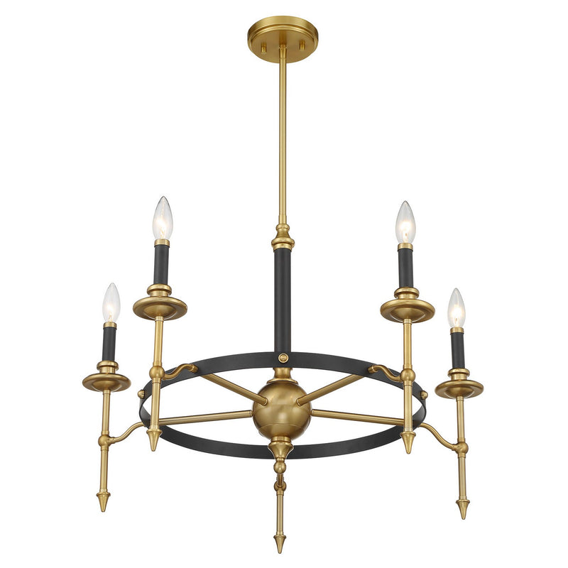 Five Light Chandelier<br /><span style="color:#4AB0CE;">Entrega: 4-10 dias en USA</span><br /><span style="color:#4AB0CE;font-size:60%;">PREGUNTE POR ENTREGA EN PANAMA</span><br />Collection: Consulate<br />Finish: Matte Black and Warm Brass