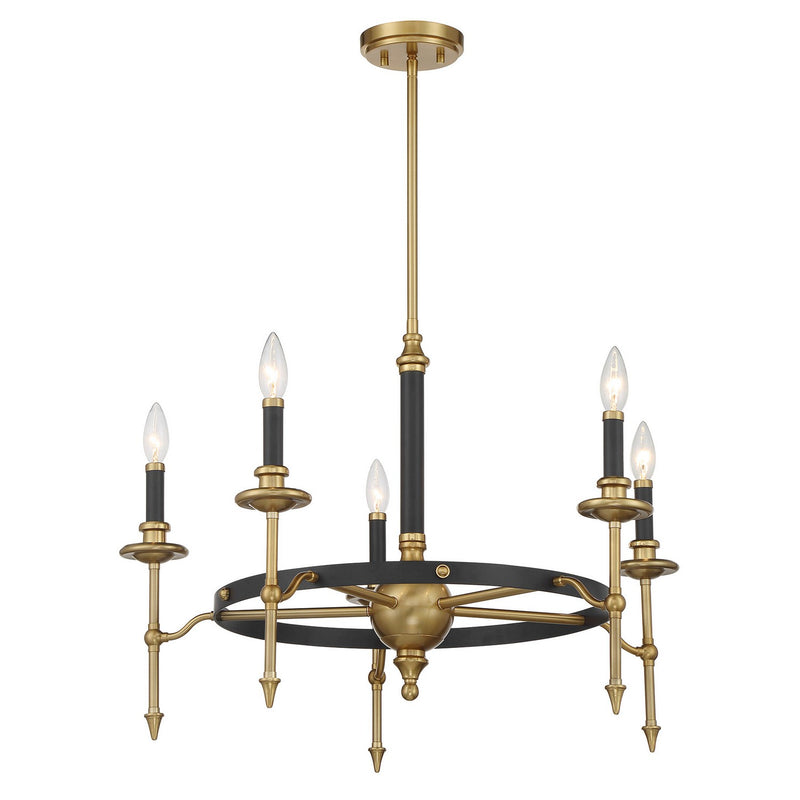 Five Light Chandelier<br /><span style="color:#4AB0CE;">Entrega: 4-10 dias en USA</span><br /><span style="color:#4AB0CE;font-size:60%;">PREGUNTE POR ENTREGA EN PANAMA</span><br />Collection: Consulate<br />Finish: Matte Black and Warm Brass