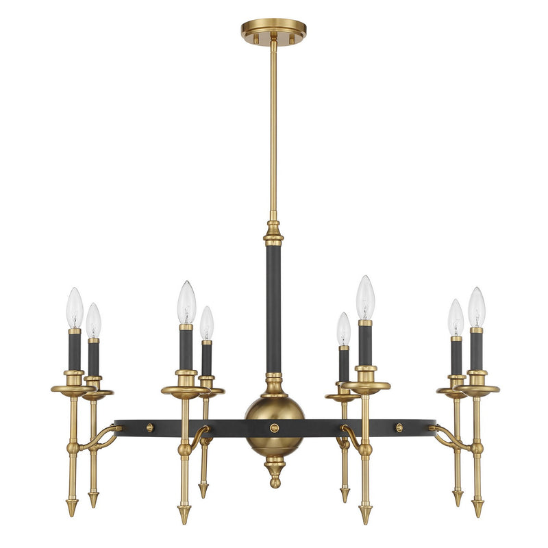 Eight Light Chandelier<br /><span style="color:#4AB0CE;">Entrega: 4-10 dias en USA</span><br /><span style="color:#4AB0CE;font-size:60%;">PREGUNTE POR ENTREGA EN PANAMA</span><br />Collection: Consulate<br />Finish: Matte Black and Warm Brass