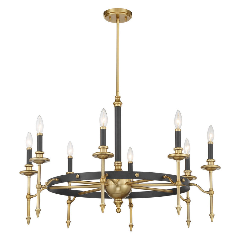 Eight Light Chandelier<br /><span style="color:#4AB0CE;">Entrega: 4-10 dias en USA</span><br /><span style="color:#4AB0CE;font-size:60%;">PREGUNTE POR ENTREGA EN PANAMA</span><br />Collection: Consulate<br />Finish: Matte Black and Warm Brass