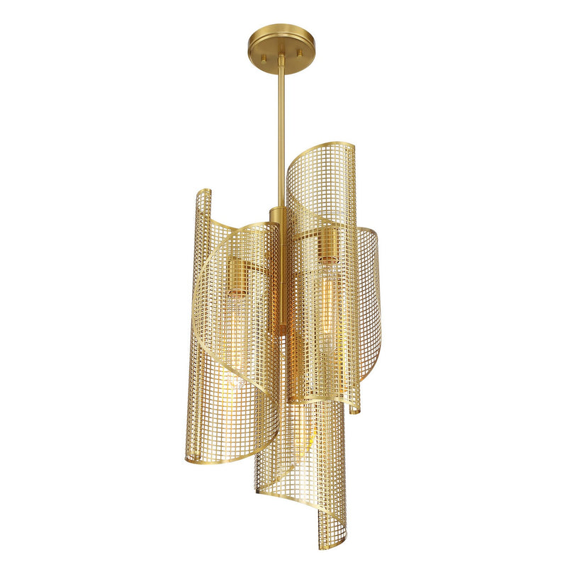 Three Light Pendant<br /><span style="color:#4AB0CE;">Entrega: 4-10 dias en USA</span><br /><span style="color:#4AB0CE;font-size:60%;">PREGUNTE POR ENTREGA EN PANAMA</span><br />Collection: Hillbourne<br />Finish: Warm Brass