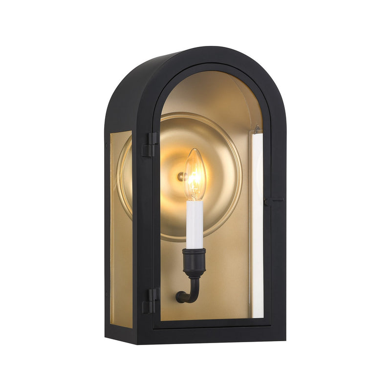 One Light Outdoor Wall Lantern<br /><span style="color:#4AB0CE;">Entrega: 4-10 dias en USA</span><br /><span style="color:#4AB0CE;font-size:60%;">PREGUNTE POR ENTREGA EN PANAMA</span><br />Collection: Grotto<br />Finish: Matte Black with Vintage Gold