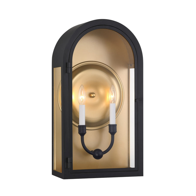 Two Light Outdoor Wall Lantern<br /><span style="color:#4AB0CE;">Entrega: 4-10 dias en USA</span><br /><span style="color:#4AB0CE;font-size:60%;">PREGUNTE POR ENTREGA EN PANAMA</span><br />Collection: Grotto<br />Finish: Matte Black with Vintage Gold