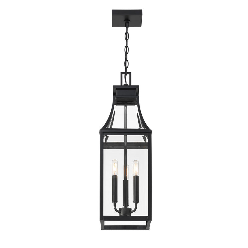 Three Light Outdoor Hanging Lantern<br /><span style="color:#4AB0CE;">Entrega: 4-10 dias en USA</span><br /><span style="color:#4AB0CE;font-size:60%;">PREGUNTE POR ENTREGA EN PANAMA</span><br />Collection: Emery<br />Finish: Matte Black