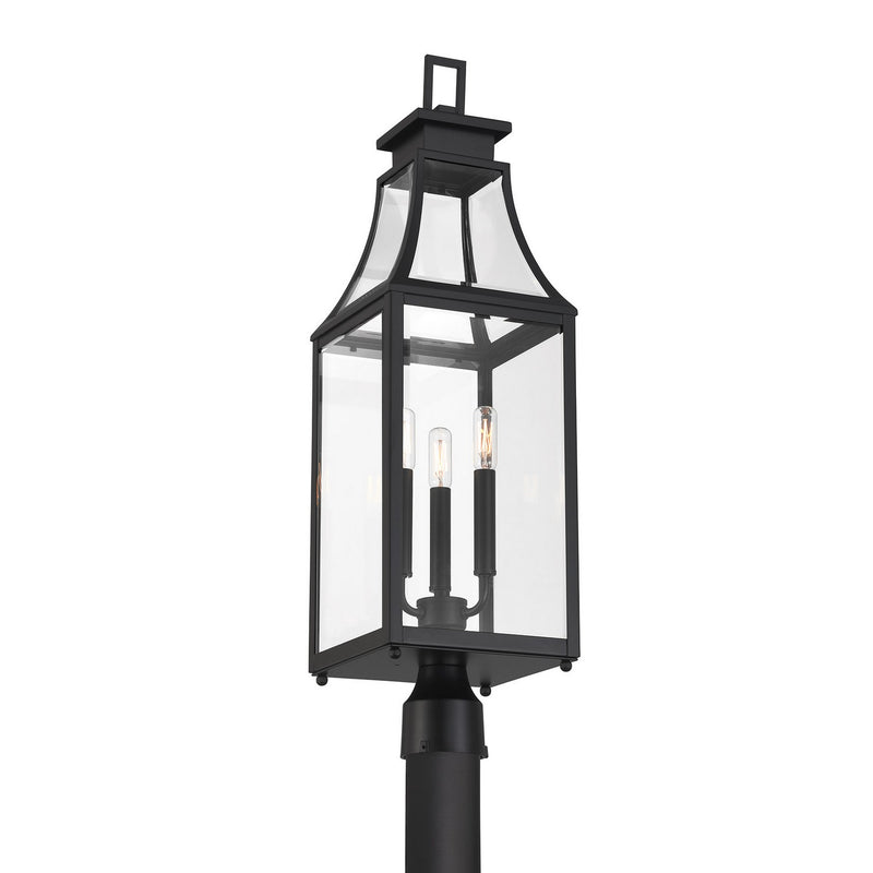 Three Light Outdoor Post Lantern<br /><span style="color:#4AB0CE;">Entrega: 4-10 dias en USA</span><br /><span style="color:#4AB0CE;font-size:60%;">PREGUNTE POR ENTREGA EN PANAMA</span><br />Collection: Emery<br />Finish: Matte Black