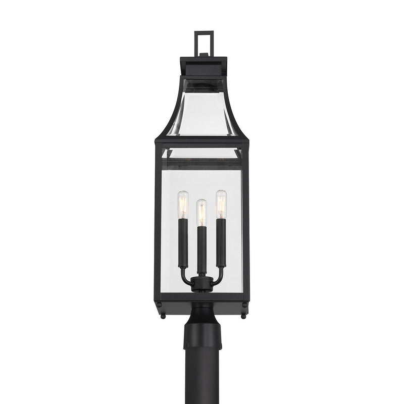 Three Light Outdoor Post Lantern<br /><span style="color:#4AB0CE;">Entrega: 4-10 dias en USA</span><br /><span style="color:#4AB0CE;font-size:60%;">PREGUNTE POR ENTREGA EN PANAMA</span><br />Collection: Emery<br />Finish: Matte Black