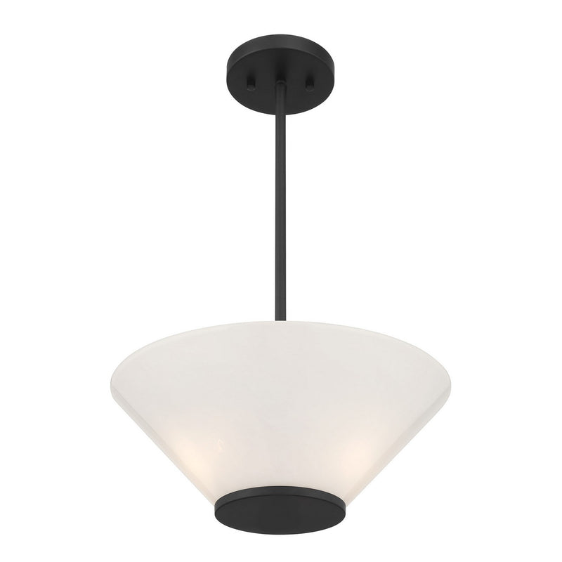 Three Light Convertible Semi-Flush /Pendant<br /><span style="color:#4AB0CE;">Entrega: 4-10 dias en USA</span><br /><span style="color:#4AB0CE;font-size:60%;">PREGUNTE POR ENTREGA EN PANAMA</span><br />Collection: Blair<br />Finish: Matte Black
