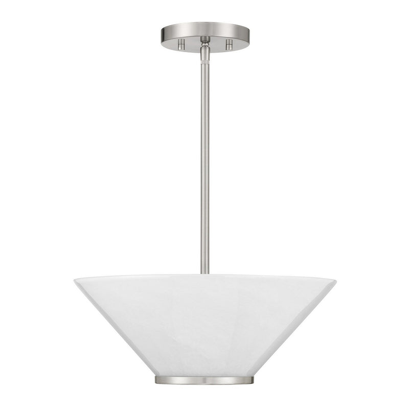 Three Light Convertible Semi-Flush /Pendant<br /><span style="color:#4AB0CE;">Entrega: 4-10 dias en USA</span><br /><span style="color:#4AB0CE;font-size:60%;">PREGUNTE POR ENTREGA EN PANAMA</span><br />Collection: Blair<br />Finish: Satin Nickel