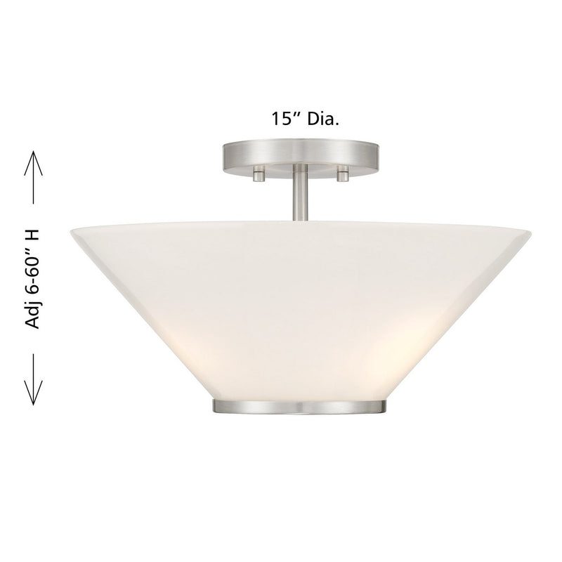 Three Light Convertible Semi-Flush /Pendant<br /><span style="color:#4AB0CE;">Entrega: 4-10 dias en USA</span><br /><span style="color:#4AB0CE;font-size:60%;">PREGUNTE POR ENTREGA EN PANAMA</span><br />Collection: Blair<br />Finish: Satin Nickel
