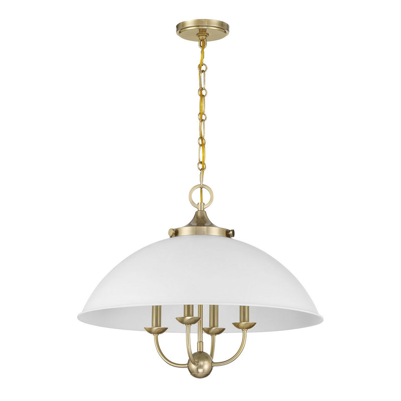 Four Light Pendant<br /><span style="color:#4AB0CE;">Entrega: 4-10 dias en USA</span><br /><span style="color:#4AB0CE;font-size:60%;">PREGUNTE POR ENTREGA EN PANAMA</span><br />Collection: Monterey<br />Finish: White and Warm Brass
