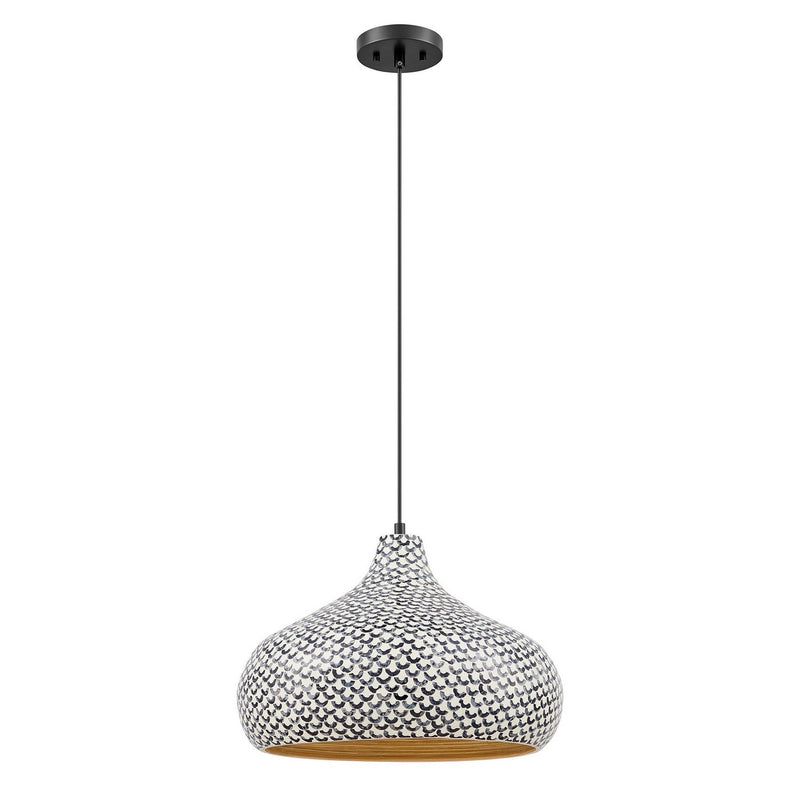 One Light Pendant<br /><span style="color:#4AB0CE;">Entrega: 4-10 dias en USA</span><br /><span style="color:#4AB0CE;font-size:60%;">PREGUNTE POR ENTREGA EN PANAMA</span><br />Collection: Jade<br />Finish: Black and White Shell