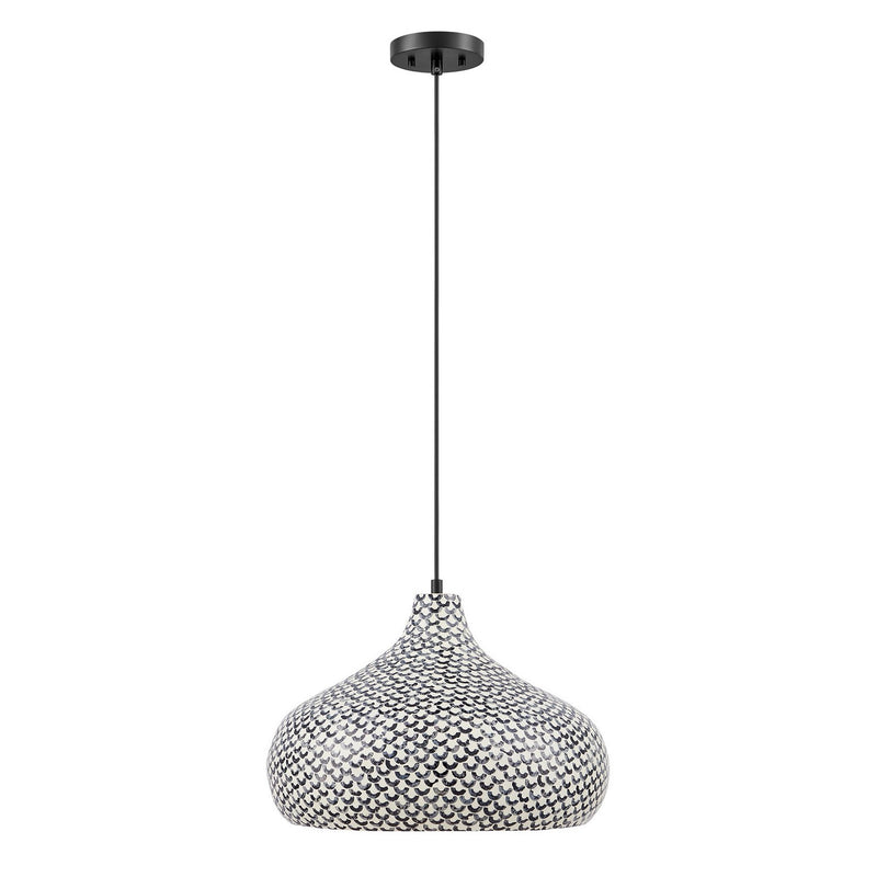One Light Pendant<br /><span style="color:#4AB0CE;">Entrega: 4-10 dias en USA</span><br /><span style="color:#4AB0CE;font-size:60%;">PREGUNTE POR ENTREGA EN PANAMA</span><br />Collection: Jade<br />Finish: Black and White Shell