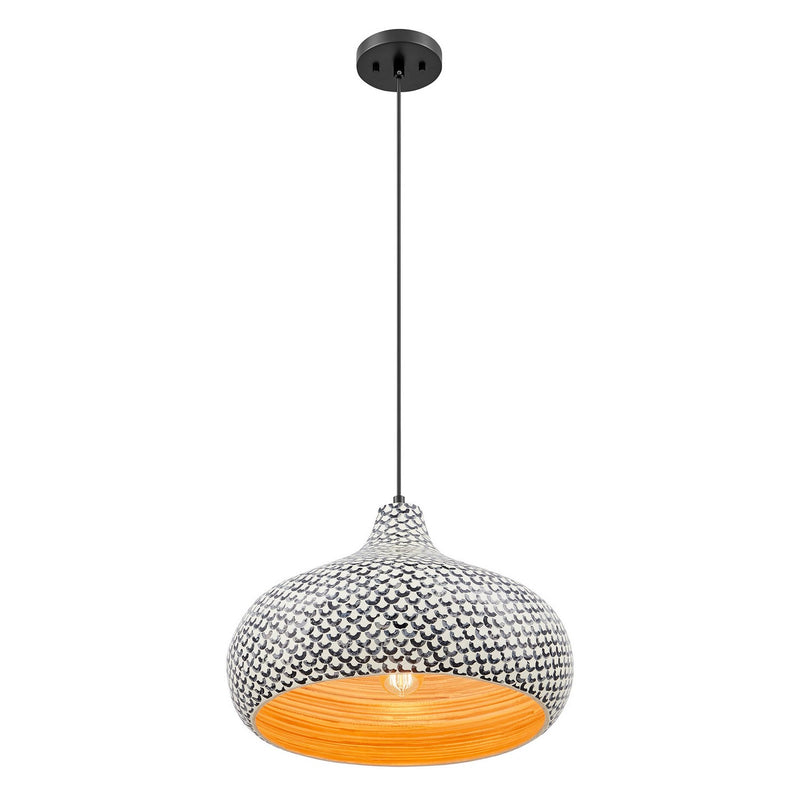 One Light Pendant<br /><span style="color:#4AB0CE;">Entrega: 4-10 dias en USA</span><br /><span style="color:#4AB0CE;font-size:60%;">PREGUNTE POR ENTREGA EN PANAMA</span><br />Collection: Jade<br />Finish: Black and White Shell