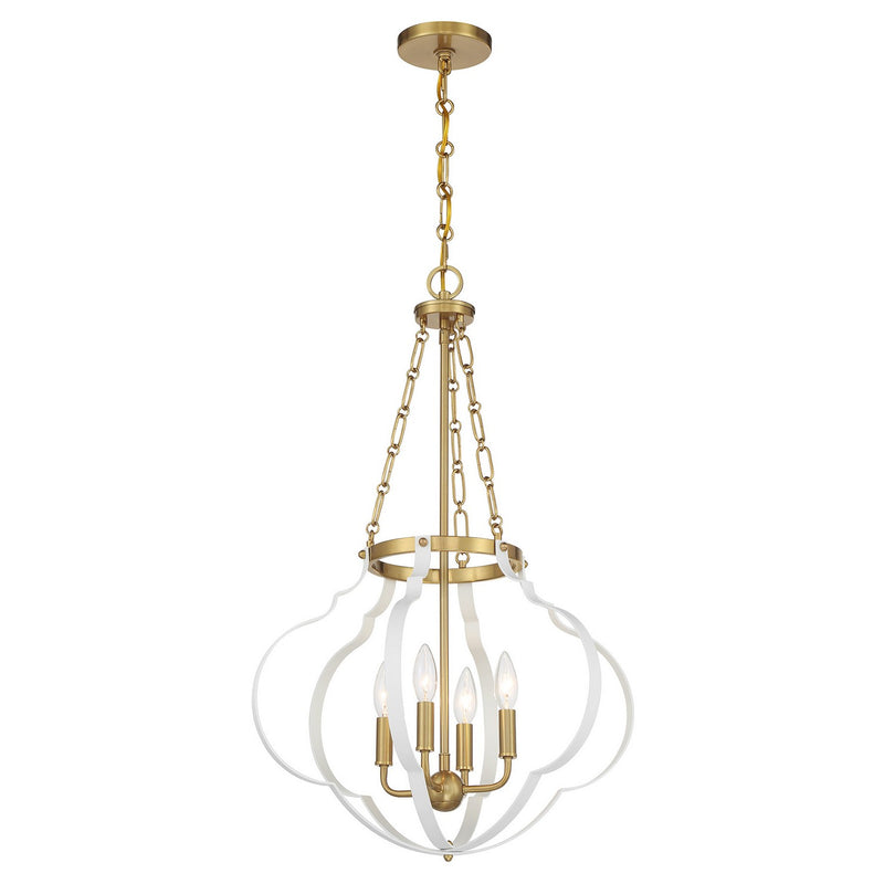 Four Light Pendant<br /><span style="color:#4AB0CE;">Entrega: 4-10 dias en USA</span><br /><span style="color:#4AB0CE;font-size:60%;">PREGUNTE POR ENTREGA EN PANAMA</span><br />Collection: Mercer<br />Finish: White and Warm Brass