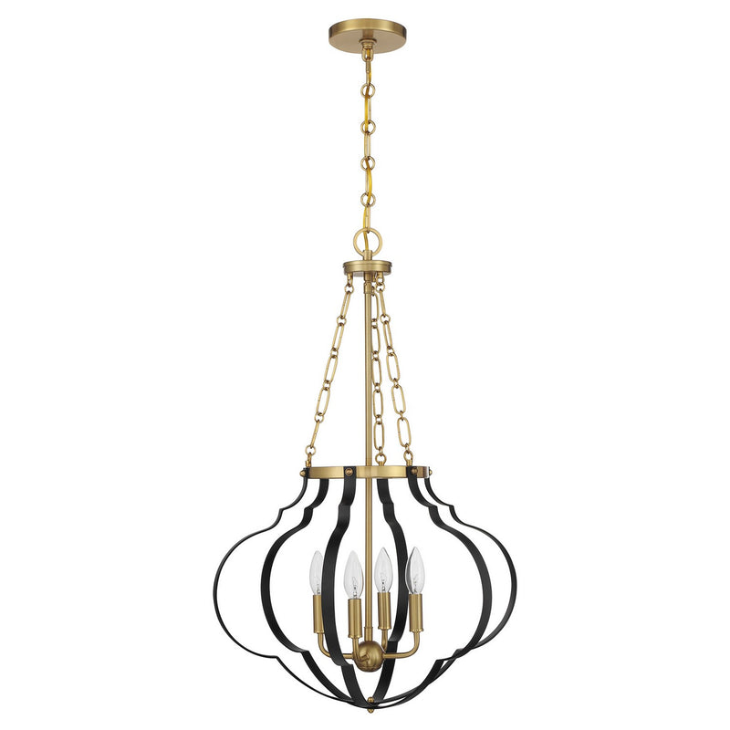Four Light Pendant<br /><span style="color:#4AB0CE;">Entrega: 4-10 dias en USA</span><br /><span style="color:#4AB0CE;font-size:60%;">PREGUNTE POR ENTREGA EN PANAMA</span><br />Collection: Mercer<br />Finish: Matte Black and Warm Brass