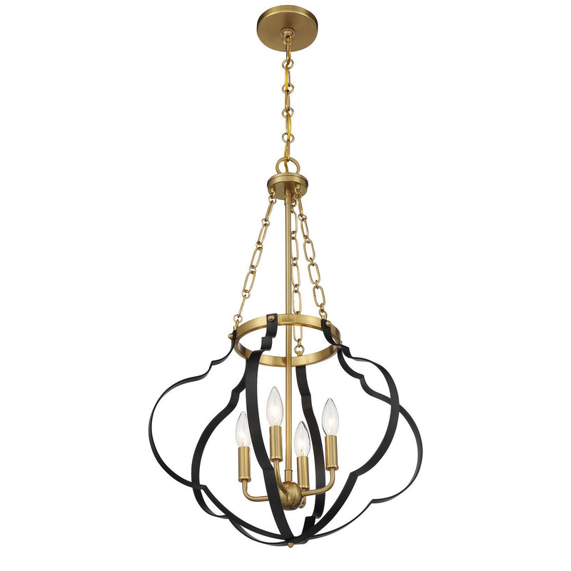 Four Light Pendant<br /><span style="color:#4AB0CE;">Entrega: 4-10 dias en USA</span><br /><span style="color:#4AB0CE;font-size:60%;">PREGUNTE POR ENTREGA EN PANAMA</span><br />Collection: Mercer<br />Finish: Matte Black and Warm Brass