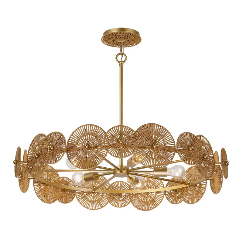 Five Light Pendant<br /><span style="color:#4AB0CE;">Entrega: 4-10 dias en USA</span><br /><span style="color:#4AB0CE;font-size:60%;">PREGUNTE POR ENTREGA EN PANAMA</span><br />Collection: Abbott<br />Finish: Distressed Gold