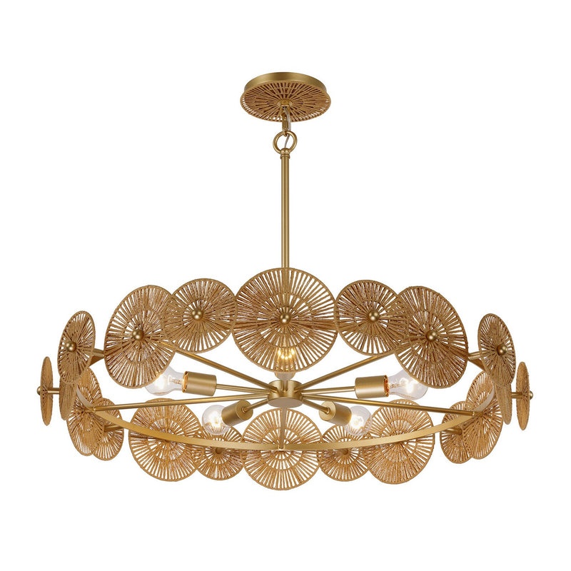 Five Light Pendant<br /><span style="color:#4AB0CE;">Entrega: 4-10 dias en USA</span><br /><span style="color:#4AB0CE;font-size:60%;">PREGUNTE POR ENTREGA EN PANAMA</span><br />Collection: Abbott<br />Finish: Distressed Gold