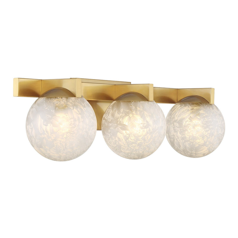 Three Light Bathroom Vanity<br /><span style="color:#4AB0CE;">Entrega: 4-10 dias en USA</span><br /><span style="color:#4AB0CE;font-size:60%;">PREGUNTE POR ENTREGA EN PANAMA</span><br />Collection: Darien<br />Finish: Warm Brass