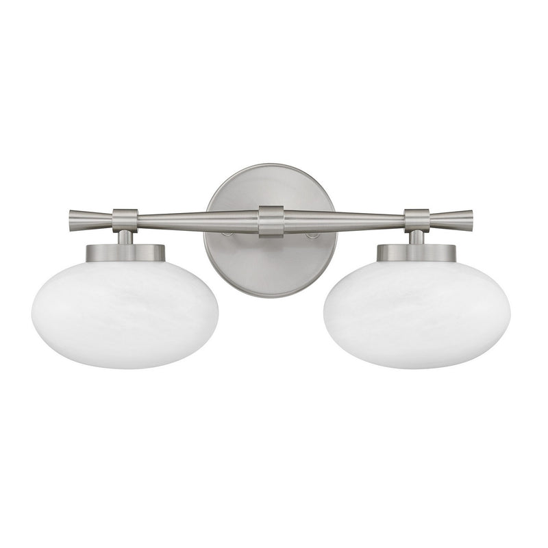 Two Light Bathroom Vanity<br /><span style="color:#4AB0CE;">Entrega: 1-2 semanas en USA</span><br /><span style="color:#4AB0CE;font-size:60%;">PREGUNTE POR ENTREGA EN PANAMA</span><br />Collection: Barrow<br />Finish: Satin Nickel