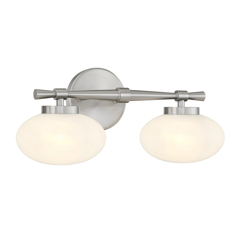 Two Light Bathroom Vanity<br /><span style="color:#4AB0CE;">Entrega: 1-2 semanas en USA</span><br /><span style="color:#4AB0CE;font-size:60%;">PREGUNTE POR ENTREGA EN PANAMA</span><br />Collection: Barrow<br />Finish: Satin Nickel