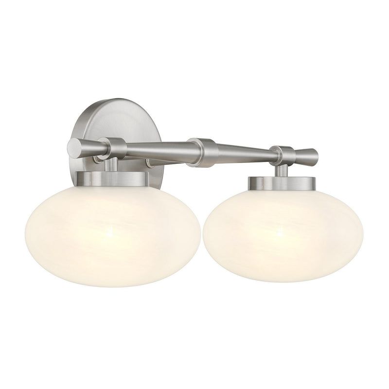 Two Light Bathroom Vanity<br /><span style="color:#4AB0CE;">Entrega: 1-2 semanas en USA</span><br /><span style="color:#4AB0CE;font-size:60%;">PREGUNTE POR ENTREGA EN PANAMA</span><br />Collection: Barrow<br />Finish: Satin Nickel