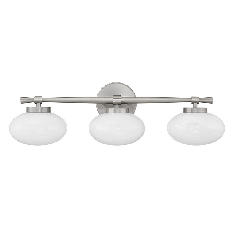 Three Light Bathroom Vanity<br /><span style="color:#4AB0CE;">Entrega: 1-2 semanas en USA</span><br /><span style="color:#4AB0CE;font-size:60%;">PREGUNTE POR ENTREGA EN PANAMA</span><br />Collection: Barrow<br />Finish: Satin Nickel