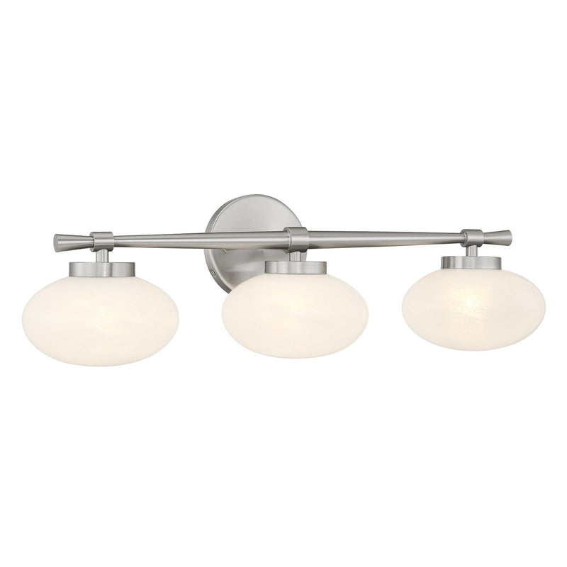 Three Light Bathroom Vanity<br /><span style="color:#4AB0CE;">Entrega: 1-2 semanas en USA</span><br /><span style="color:#4AB0CE;font-size:60%;">PREGUNTE POR ENTREGA EN PANAMA</span><br />Collection: Barrow<br />Finish: Satin Nickel