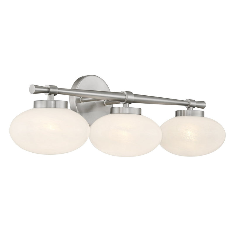Three Light Bathroom Vanity<br /><span style="color:#4AB0CE;">Entrega: 1-2 semanas en USA</span><br /><span style="color:#4AB0CE;font-size:60%;">PREGUNTE POR ENTREGA EN PANAMA</span><br />Collection: Barrow<br />Finish: Satin Nickel