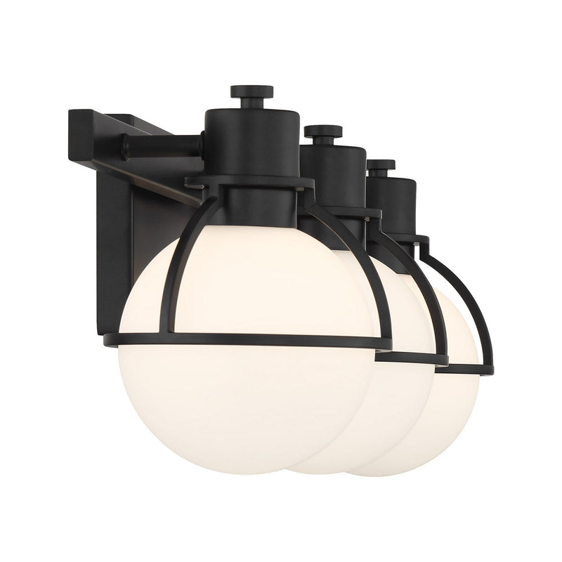 Three Light Bathroom Vanity<br /><span style="color:#4AB0CE;">Entrega: 3-4 semanas en USA</span><br /><span style="color:#4AB0CE;font-size:60%;">PREGUNTE POR ENTREGA EN PANAMA</span><br />Collection: Pierce<br />Finish: Matte Black