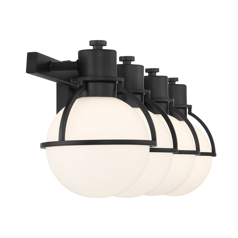 Four Light Bathroom Vanity<br /><span style="color:#4AB0CE;">Entrega: 3-4 semanas en USA</span><br /><span style="color:#4AB0CE;font-size:60%;">PREGUNTE POR ENTREGA EN PANAMA</span><br />Collection: Pierce<br />Finish: Matte Black