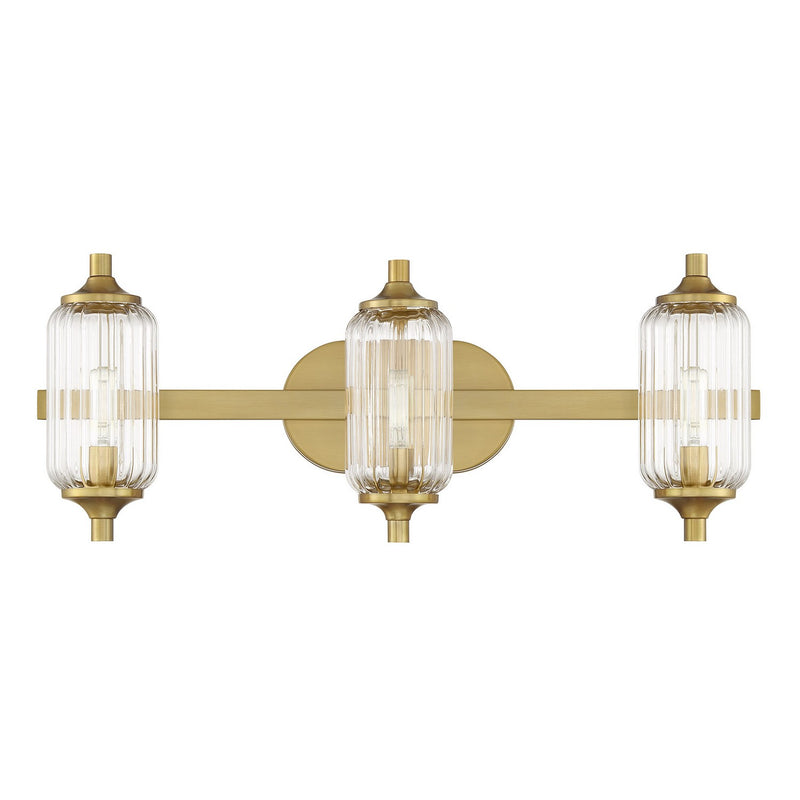 Three Light Bathroom Vanity<br /><span style="color:#4AB0CE;">Entrega: 4-10 dias en USA</span><br /><span style="color:#4AB0CE;font-size:60%;">PREGUNTE POR ENTREGA EN PANAMA</span><br />Collection: Holton<br />Finish: Warm Brass