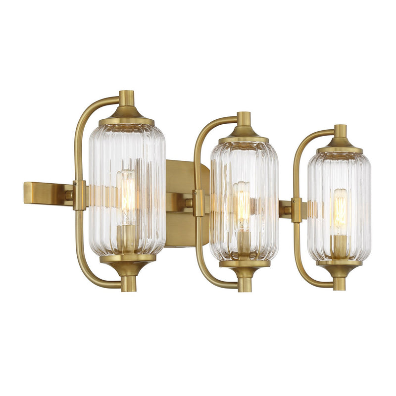 Three Light Bathroom Vanity<br /><span style="color:#4AB0CE;">Entrega: 4-10 dias en USA</span><br /><span style="color:#4AB0CE;font-size:60%;">PREGUNTE POR ENTREGA EN PANAMA</span><br />Collection: Holton<br />Finish: Warm Brass