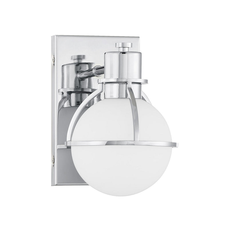 One Light Wall Sconce<br /><span style="color:#4AB0CE;">Entrega: 3-4 semanas en USA</span><br /><span style="color:#4AB0CE;font-size:60%;">PREGUNTE POR ENTREGA EN PANAMA</span><br />Collection: Pierce<br />Finish: Chrome