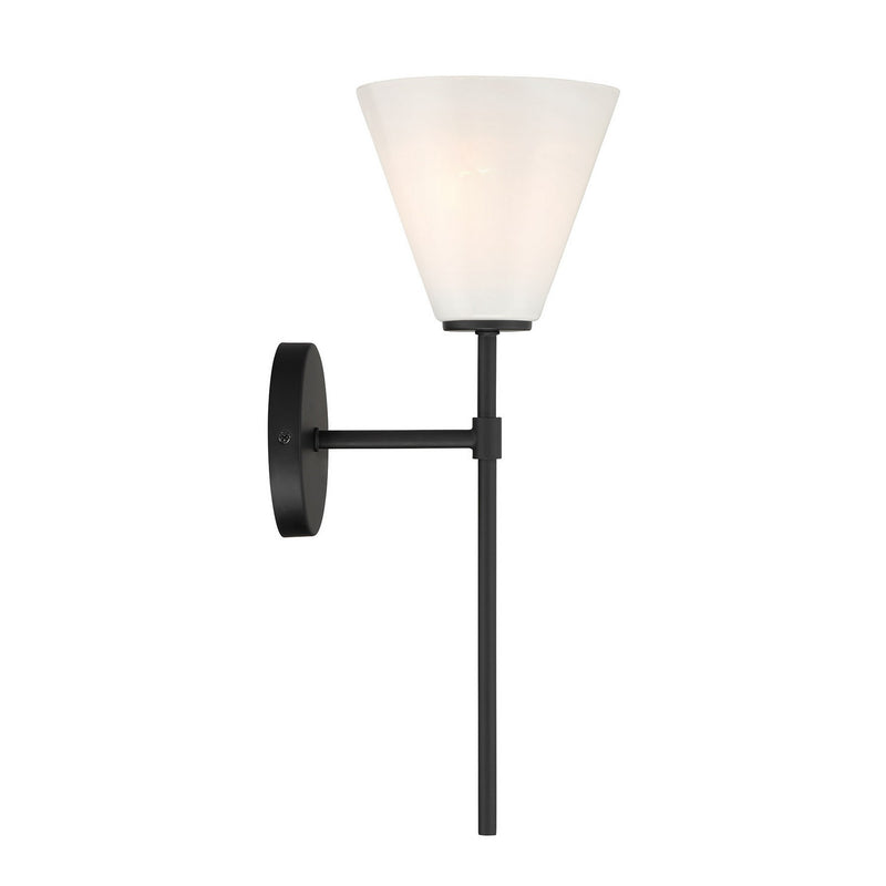 One Light Wall Sconce<br /><span style="color:#4AB0CE;">Entrega: 4-10 dias en USA</span><br /><span style="color:#4AB0CE;font-size:60%;">PREGUNTE POR ENTREGA EN PANAMA</span><br />Collection: Blair<br />Finish: Matte Black