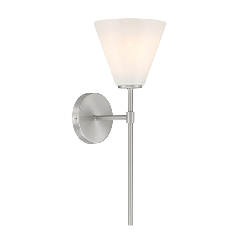 One Light Wall Sconce<br /><span style="color:#4AB0CE;">Entrega: 4-10 dias en USA</span><br /><span style="color:#4AB0CE;font-size:60%;">PREGUNTE POR ENTREGA EN PANAMA</span><br />Collection: Blair<br />Finish: Satin Nickel