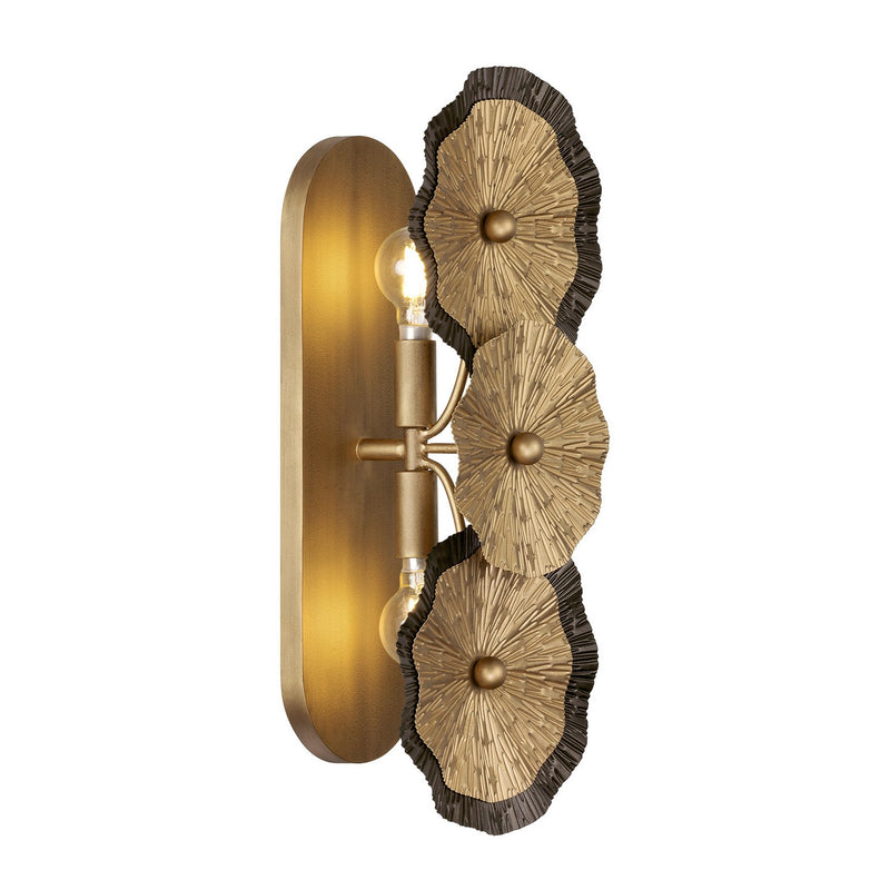 Two Light Wall Sconce<br /><span style="color:#4AB0CE;">Entrega: 4-10 dias en USA</span><br /><span style="color:#4AB0CE;font-size:60%;">PREGUNTE POR ENTREGA EN PANAMA</span><br />Collection: Lincoln<br />Finish: Distressed Gold and Bronze