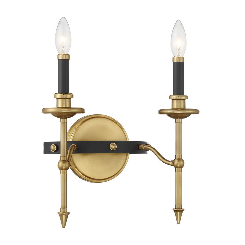 Two Light Wall Sconce<br /><span style="color:#4AB0CE;">Entrega: 4-10 dias en USA</span><br /><span style="color:#4AB0CE;font-size:60%;">PREGUNTE POR ENTREGA EN PANAMA</span><br />Collection: Consulate<br />Finish: Matte Black and Warm Brass