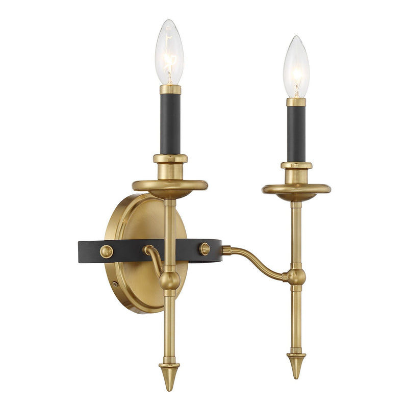 Two Light Wall Sconce<br /><span style="color:#4AB0CE;">Entrega: 4-10 dias en USA</span><br /><span style="color:#4AB0CE;font-size:60%;">PREGUNTE POR ENTREGA EN PANAMA</span><br />Collection: Consulate<br />Finish: Matte Black and Warm Brass