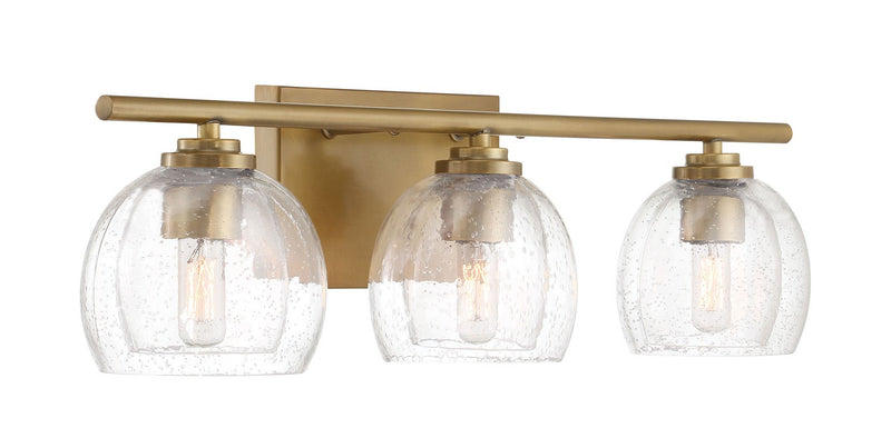 Three Light Vanity<br /><span style="color:#4AB0CE;">Entrega: 21-22 semanas en USA</span><br /><span style="color:#4AB0CE;font-size:60%;">PREGUNTE POR ENTREGA EN PANAMA</span><br />Collection: Glint<br />Finish: Legacy Brass