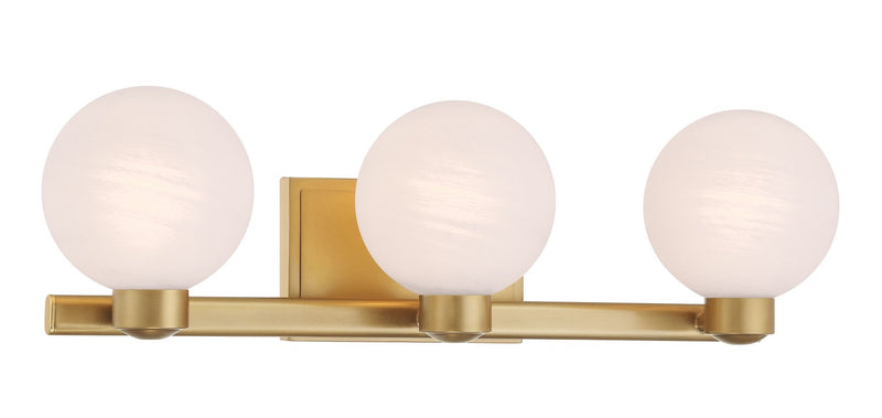 Three Light Vanity<br /><span style="color:#4AB0CE;">Entrega: 4-10 dias en USA</span><br /><span style="color:#4AB0CE;font-size:60%;">PREGUNTE POR ENTREGA EN PANAMA</span><br />Collection: Mooncrest<br />Finish: Legacy Brass